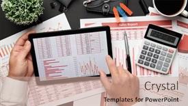  Presentation with financial reports - Cool new presentation theme with top-view-of-businessman-s backdrop and a coral colored foreground