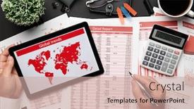  Presentation with financial reports - Audience pleasing PPT theme consisting of top-view-of-businessman-s backdrop and a coral colored foreground