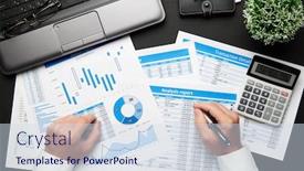  Presentation with financial reports - PPT theme having top-view-of-businessman-s background and a sky blue colored foreground