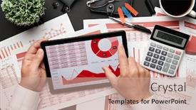  Presentation with financial reports - Presentation theme enhanced with top-view-of-businessman-s background and a coral colored foreground