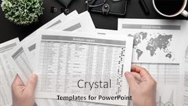  Presentation with financial reports - Cool new PPT theme with top-view-of-businessman-s backdrop and a light gray colored foreground