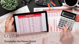  Presentation with financial reports - Audience pleasing presentation design consisting of top-view-of-businessman-s backdrop and a coral colored foreground