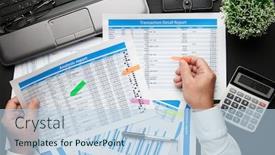  Presentation with financial reports - PPT theme having top-view-of-businessman-s background and a light blue colored foreground