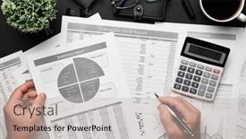  Presentation with financial reports - Colorful PPT theme enhanced with top-view-of-businessman-s backdrop and a light gray colored foreground