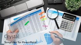  Presentation with financial reports - Theme with top-view-of-businessman-s background and a light blue colored foreground