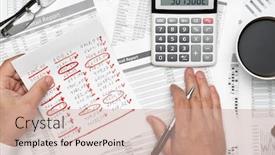  Presentation with financial - PPT theme enhanced with top-view-of-businessman-working background and a coral colored foreground