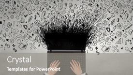  Presentation with black hands - Cool new PPT theme with top-view-of-businesswoman-hands backdrop and a gray colored foreground