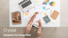  Presentation with goals - PPT theme consisting of top-view-of-businesswoman background and a coral colored foreground