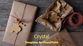  Presentation with wood rustic - PPT theme featuring top view of christmas presents with holiday shaped cookies on a rustic wood background background and a tawny brown colored foreground