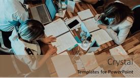  Presentation with documentation - Presentation featuring top-view-of-colleagues-sorting background and a  colored foreground