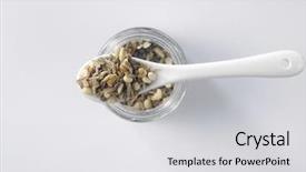  Presentation with powder - PPT theme with top view of coriander powder background and a light gray colored foreground