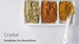  Presentation with powder - Slide deck featuring top view of coriander powder background and a light gray colored foreground