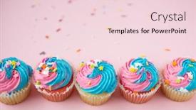  Presentation with pink blue - Audience pleasing theme consisting of top-view-of-cupcakes backdrop and a lemonade colored foreground