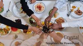  Presentation with diverse family - Slide deck with top-view-of-diverse-hands background and a coral colored foreground