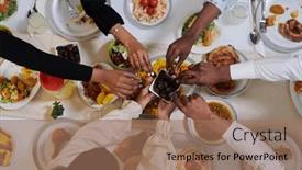 Presentation with diverse family - PPT theme featuring top-view-of-diverse-hands and a coral colored foreground