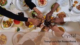  Presentation with diverse family - Slide set consisting of top-view-of-diverse-hands background and a coral colored foreground