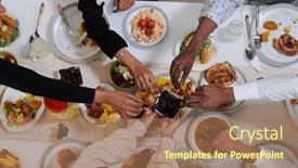  Presentation with diverse family - Slides having top-view-of-diverse-hands background and a coral colored foreground