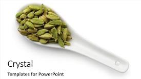  Presentation with cardamom - Theme with top view of dried cardamom background and a white colored foreground