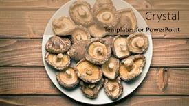  Presentation with mushrooms - Colorful presentation enhanced with view of dried shiitake mushroom backdrop and a coral colored foreground