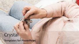  Presentation with knitting - Beautiful PPT theme featuring top view of eldery woman backdrop and a coral colored foreground