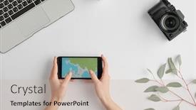  Presentation with holding hands - Amazing PPT layouts having top-view-of-female-hands backdrop and a mint green colored foreground