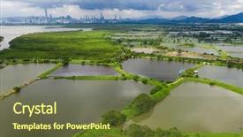  Presentation with fish pond - Beautiful PPT layouts featuring top view of fish hatchery backdrop and a tawny brown colored foreground