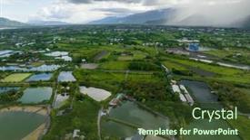  Presentation with fish pond - Slide set consisting of top-view-of-fish-pond background and a tawny brown colored foreground