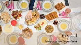  Presentation with food - Theme with top-view-of-food-table background and a coral colored foreground