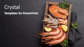  Presentation with trout - Theme enhanced with top-view-of-fresh-seafood background and a dark gray colored foreground