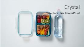  Presentation with lunch box - Audience pleasing slide set consisting of top-view-of-full-lunch backdrop and a light gray colored foreground