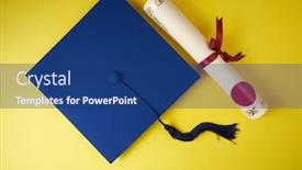  Presentation with diploma - Beautiful slides featuring top-view-of-graduation-mortarboard backdrop and a ocean colored foreground