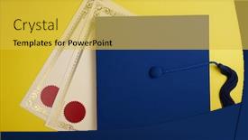  Presentation with diploma - Presentation having top-view-of-graduation-mortarboard background and a yellow colored foreground
