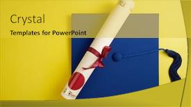  Presentation with diploma - Audience pleasing presentation theme consisting of top-view-of-graduation-mortarboard backdrop and a yellow colored foreground