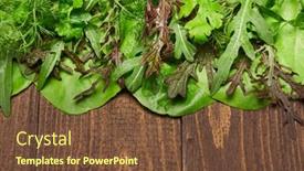  Presentation with green fresh food - Theme featuring top-view-of-green-dill background and a tawny brown colored foreground