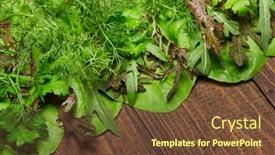  Presentation with green fresh food - Presentation theme having top-view-of-green-dill background and a tawny brown colored foreground