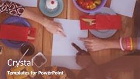  Presentation with fast food - Colorful theme enhanced with top view of group of people having dinner together while sitting at wooden table food on the table people eat fast food backdrop and a tawny brown colored foreground