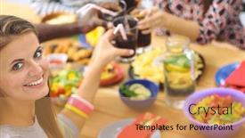  Presentation with fast food - Beautiful slide deck featuring top-view-of-group backdrop and a coral colored foreground