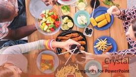  Presentation with fast food - PPT theme featuring top-view-of-group background and a coral colored foreground