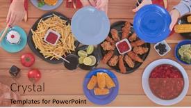  Presentation with fast food - Theme with top-view-of-group background and a coral colored foreground