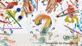  Presentation with question - Audience pleasing presentation design consisting of questions answers - top view of hands drawing backdrop and a soft green colored foreground