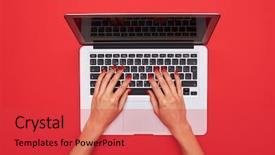  Presentation with laptop - Slide set consisting of top view of hands typing background and a red colored foreground