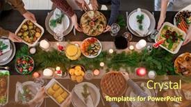  Presentation with members - Audience pleasing PPT theme consisting of top-view-of-hands backdrop and a tawny brown colored foreground