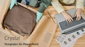  Presentation with storage - PPT theme enhanced with top-view-of-hands background and a coral colored foreground