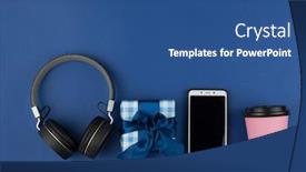  Presentation with minimalist - Audience pleasing PPT layouts consisting of top-view-of-headphones-smartphone backdrop and a ocean colored foreground