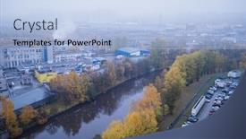  Presentation with environmental pollution - Slide deck consisting of green architecture manufacturing - top view of industrial area background and a light blue colored foreground