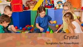  Presentation with team kids - Slide deck featuring top view of interior preschool background and a coral colored foreground