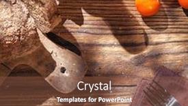  Presentation with italian food - Beautiful PPT layouts featuring top view of italian food on wooden table - bread olive oil and tomatos with basil backdrop and a tawny brown colored foreground