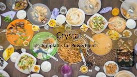  Presentation with picnic table and food - Cool new presentation theme with top view of leftovers food backdrop and a gold colored foreground