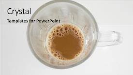  Presentation with milk tea - Presentation design enhanced with top view of lnearly empth glass with little tea with milk or teh tarik in malaysia background and a light gray colored foreground