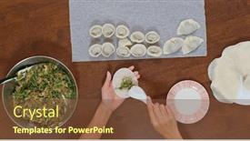  Presentation with dumpling - Audience pleasing PPT layouts consisting of top view of making chinese meat dumpling backdrop and a tawny brown colored foreground